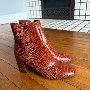 Aquatalia Cognac Crocodile-Embossed Ankle Boots